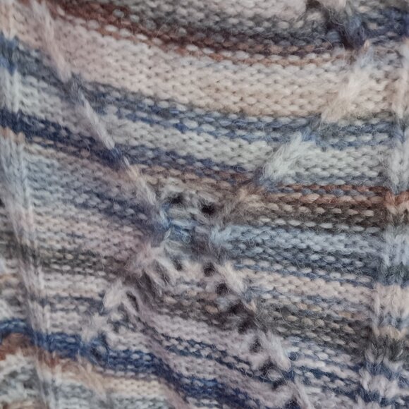 Women's Fate 3 XL Crew Neck Fuzzy Open Weave Striped Sweater - Picture 2 of 8